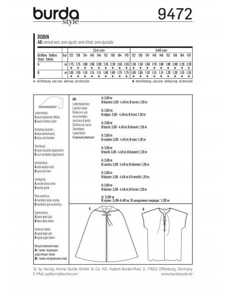 Patron Burda 9472 - Déguisement Historique Robin des bois