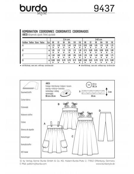 Patron Burda 9437 Kids Coordonnés