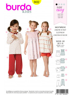 Patron Burda 9432 Kids Lingerie de nuit
