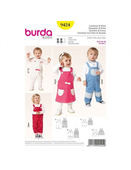 Patron Burda 9424 Kids Salopette et robe