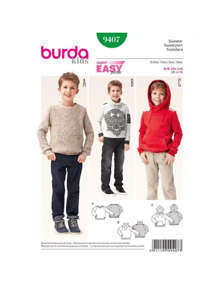 Patron Burda 9407 Kids Sweatshirt