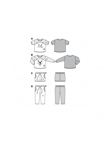Patron Burda 9326 - Pyjama pour enfants de 18 mois à 7 ans