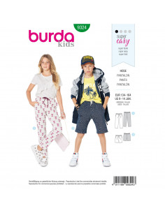 Patron Burda 9324 - Pantalon et short pour enfants de 9 à 14 ans
