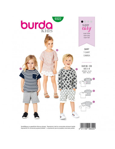 Patron Burda 9322 - Tee-Shirt pour garçons de 3 à 8 ans