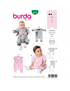 Patron Burda 9314 Grenouillère croisée pour bébés de 1 à 18 mois