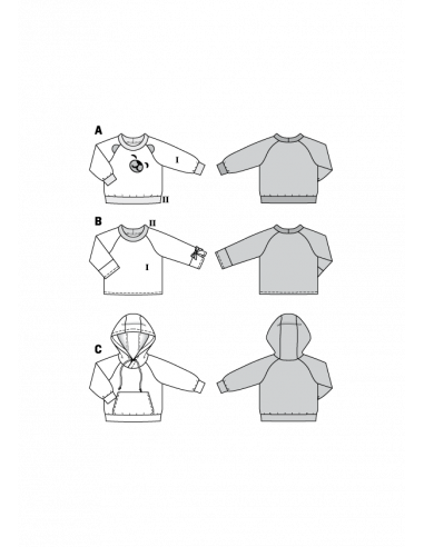 Patron Burda 9308 SweaTee-Shirt hoodie de 2 à 7 ans