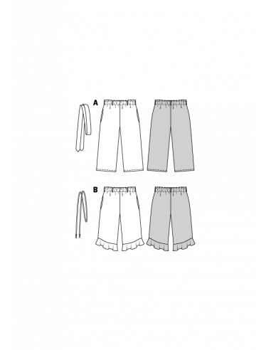 Patron Burda 9302 Pantalon fille léger à coulisse élastiquée ou pantacourt  7/8 - de 6 à 11 ans