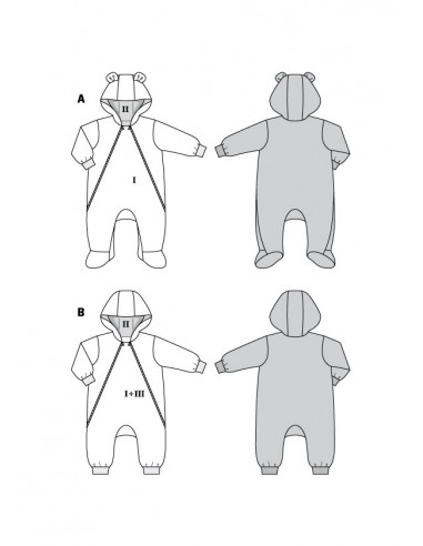 Patron Burda 9294 Combinaison bébé zippée capuche - du 56 au 98