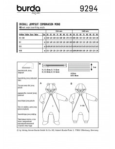 Patron Burda 9294 Combinaison bébé zippée capuche - du 56 au 98 2
