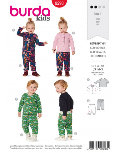 Patron Burda 9293 Ensemble bébé Veste & pantalon réversibles - du 56 au 98