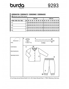 Patron Burda 9293 Ensemble bébé Veste & pantalon réversibles - du 56 au 98 2