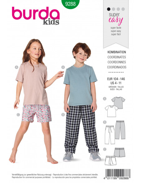 Patron Burda 9288 T-shirt pantalon short - de 4 à 11 ans