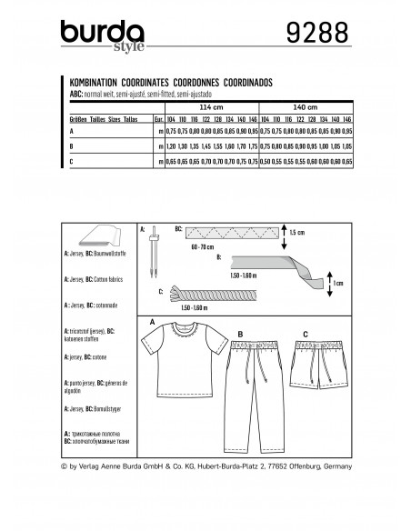 Patron Burda 9288 T-shirt pantalon short - de 4 à 11 ans