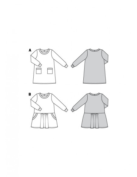 Patron Burda 9286 Robe robe façon Tee-Shirt à bordures - de 4 à 11 ans