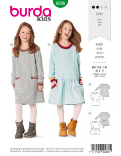 Patron Burda 9286 Robe robe façon Tee-Shirt à bordures - de 4 à 11 ans