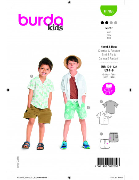 Patron Burda 9285 - Short et Chemise enfant garçon du 104 au 134 cm