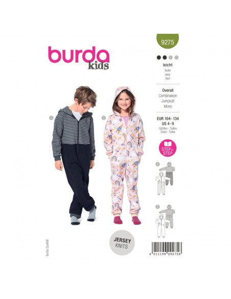 Patron Burda 9275 - Combinaison Enfant Mixte à capuche du 104 au 134
