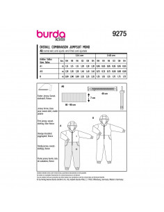 Patron Burda 9275 - Combinaison Enfant Mixte à capuche du 104 au 134 2