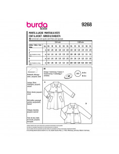 Patron Burda 9268 - Manteau, veste à col Claudine du 104 au 134 2