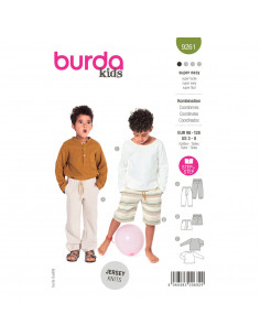 Patron Burda 9261 - Ensemble Tee- shirt, Pantalon ou short Enfant de 98 à 128 cm