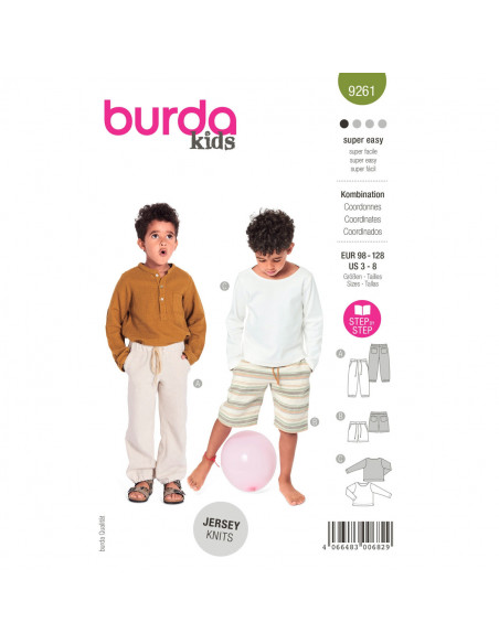 Patron Burda 9261 - Ensemble Tee- shirt, Pantalon ou short Enfant de 98 à 128 cm