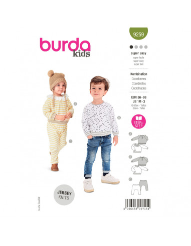 Patron Burda 9259 - Ensemble Tee- shirt et Pantalon bébé de 56 à 98 cm