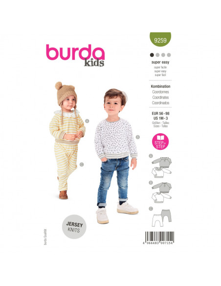 Patron Burda 9259 - Ensemble Tee- shirt et Pantalon bébé de 56 à 98 cm