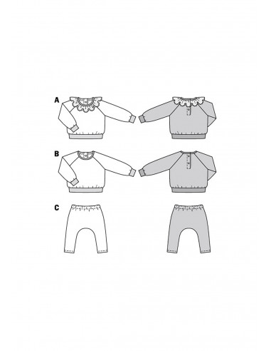 Patron Burda 9259 - Ensemble Tee- shirt et Pantalon bébé de 56 à 98 cm
