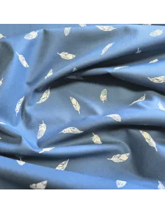 Tissu, Popeline de Coton Plumes, Bleu Jeans, Laize 150 cm, 100% Coton 2