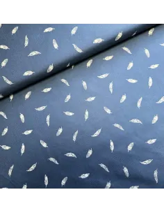Tissu, Popeline de Coton Plumes, Bleu Jeans, Laize 150 cm, 100% Coton