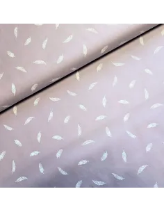 Tissu, Popeline de Coton Plumes Blanches, Rose Poudré, Laize 150 cm, 100% Coton 115g/m²