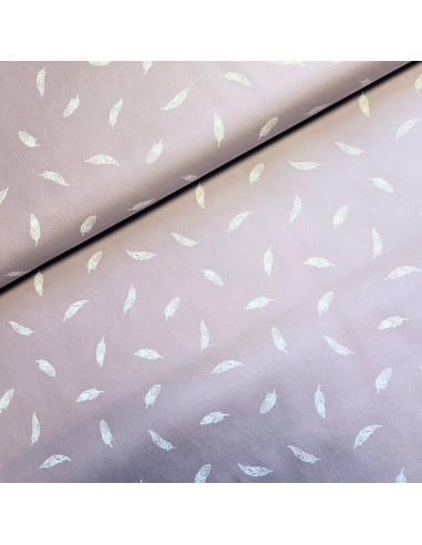 Tissu, Popeline de Coton Plumes Blanches, Rose Poudré, Laize 150 cm, 100% Coton 115g/m²