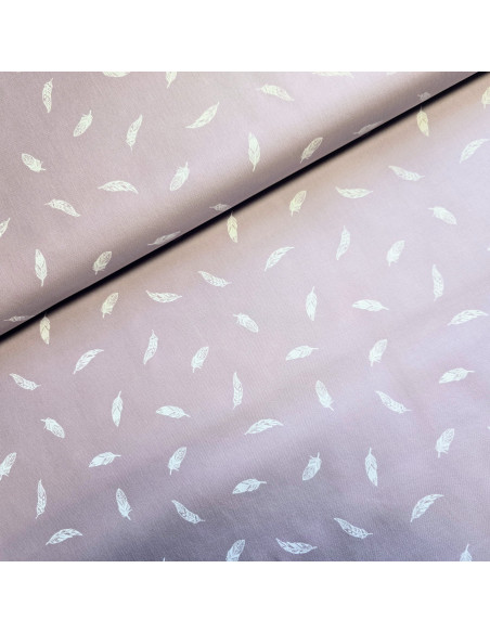 Tissu, Popeline de Coton Plumes Blanches, Rose Poudré, Laize 150 cm, 100% Coton 115g/m²