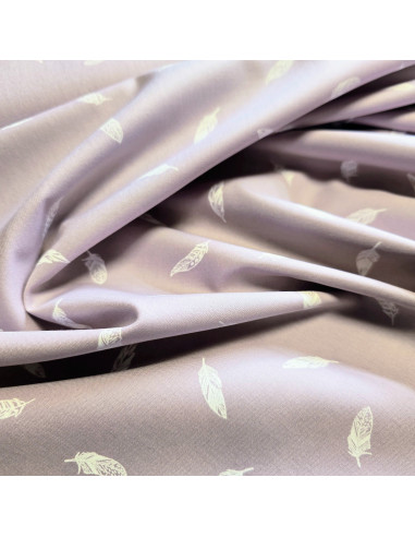 Tissu, Popeline de Coton Plumes Blanches, Rose Poudré, Laize 150 cm, 100% Coton 115g/m²