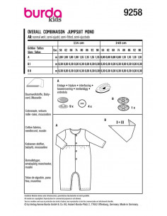 Patron Burda 9258 - Grenouillère et foulard bébé de 56 à 98 cm 2