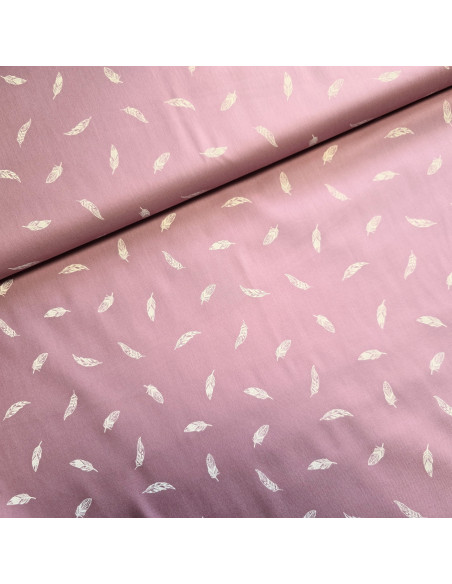 Tissu, Popeline de Coton Plumes, Rose Poudré, Laize 150 cm, 100% Coton
