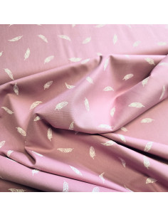 Popeline de coton, plumes, rose 2