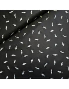 Tissu, Popeline de Coton Plumes, Noir, Laize 150 cm, 100% Coton