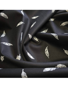 Popeline de coton, plumes, noir 2