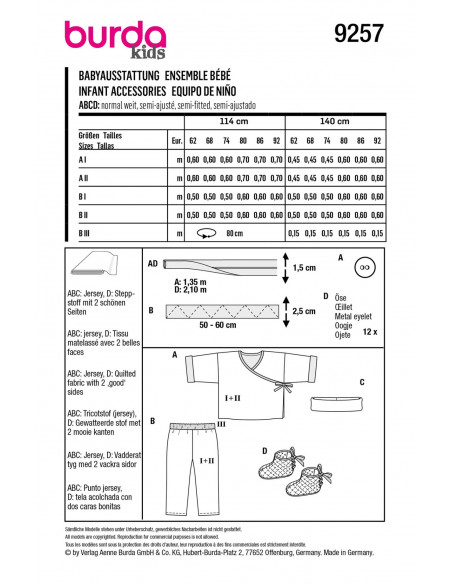 Patron Burda 9257 - Ensemble Pantalon et Veste bébé de 62 à 92 cm