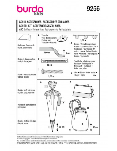 Patron Burda 9256 - Accessoires d'écoliers avec trousse et sac de sport