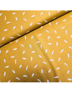 Popeline de coton, plumes, jaune moutarde