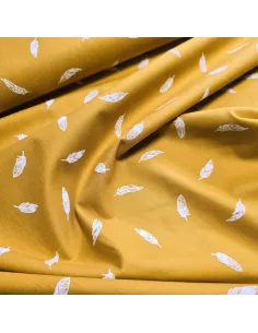 Tissu, Popeline de Coton Plumes, Jaune Moutarde, Laize 150 cm, 100% Coton 2