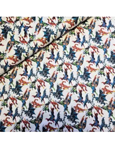 Tissu, Popeline de Coton, Avengers sur Fond Blanc, Laize 150 cm, 100% Coton