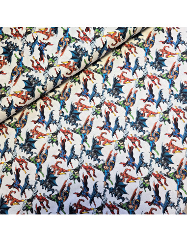 Tissu, Popeline de Coton, Avengers sur Fond Blanc, Laize 150 cm, 100% Coton