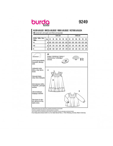 Patron Burda 9249 - Robe et la blouse encolure rectangulaire