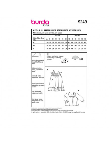 Patron Burda 9249 - Robe et la blouse encolure rectangulaire