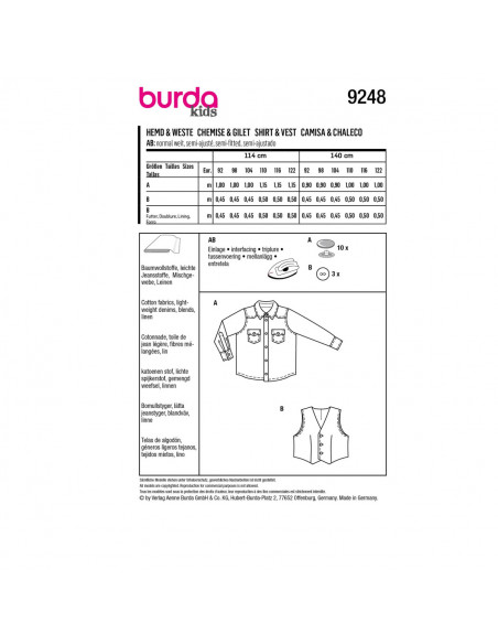 Patron Burda 9248 -  Chemise classique et un gilet