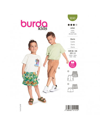 Patron Burda 9243 - Shorts sont indispensables pour les petits du 46 au 56 (FR)