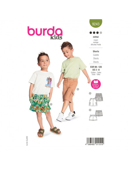 Patron Burda 9243 - Shorts sont indispensables pour les petits du 46 au 56 (FR)
